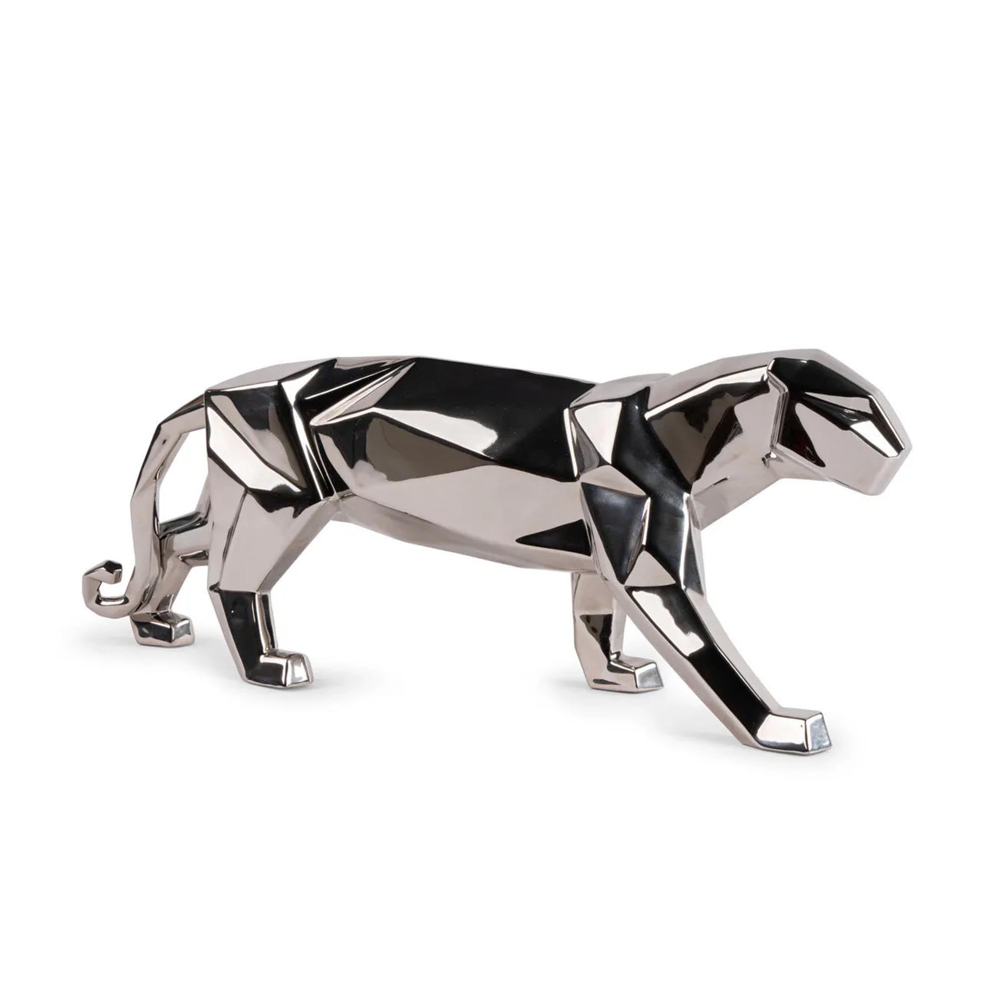 Panther (silver) Sculpture Porcelain sculpture depicting a panther from the Origami collection, with its signature geometric design.
