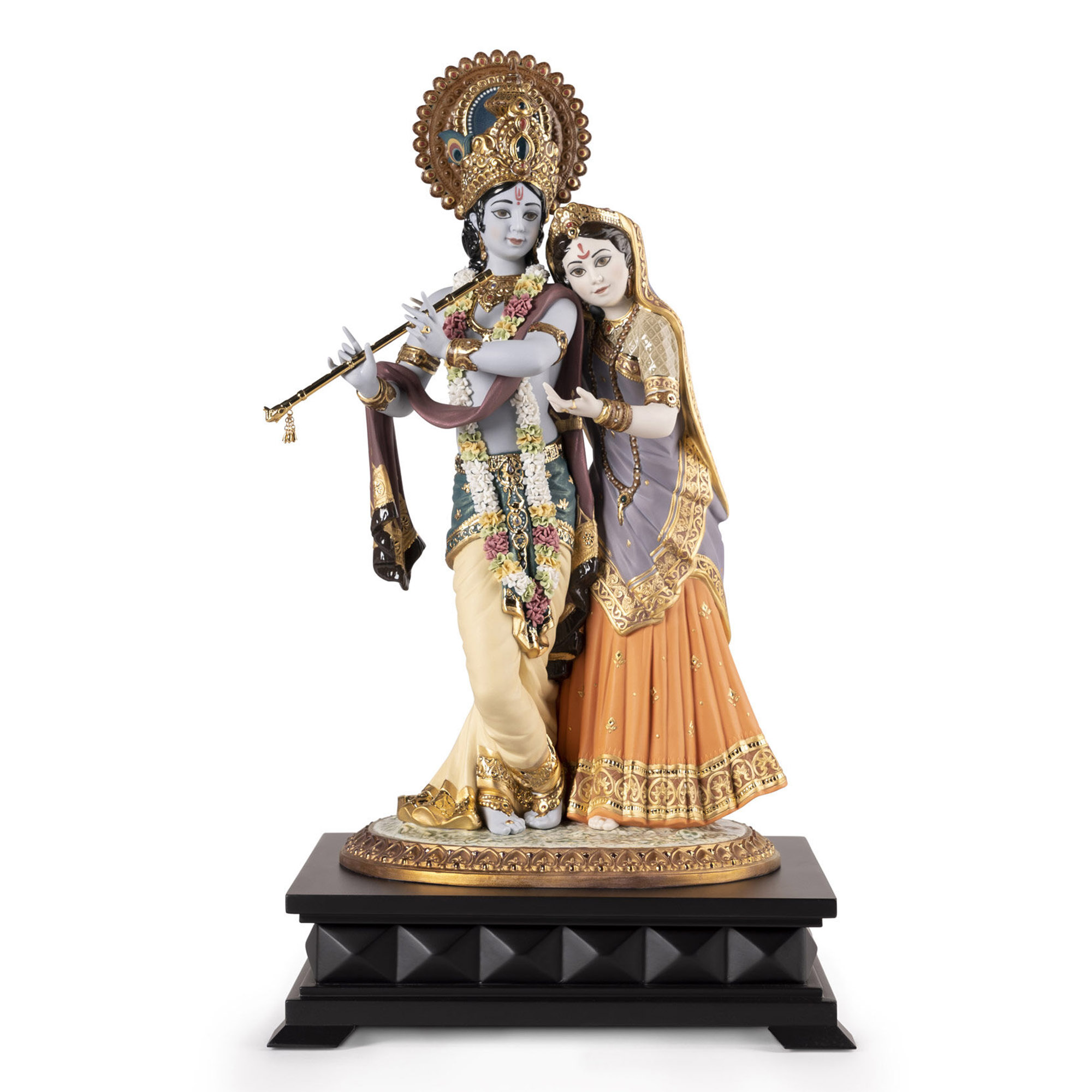Radha Krishna Sculpture. Limited edition Porcelain sculpture that represents Krishna, one of the most venerated gods of Hinduism, and his wife Radha with great luxury of detail.