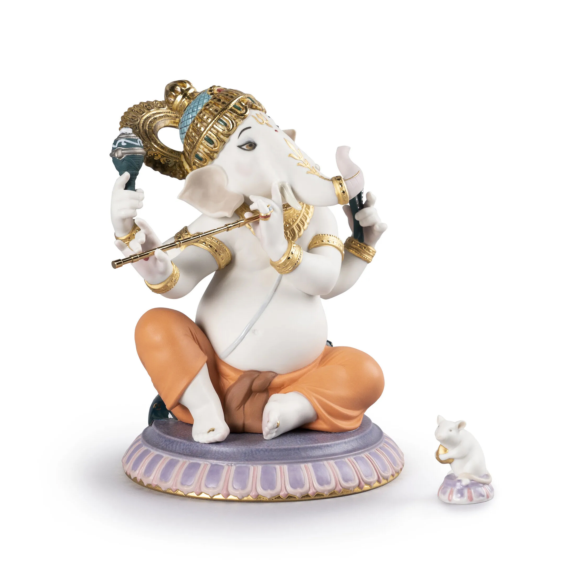 Bansuri Ganesha Porcelain figurine of the Hindu god Lord Ganesha, with a human body and the head of an elephant, playing the Indian flute (bansuri). Limited Edition