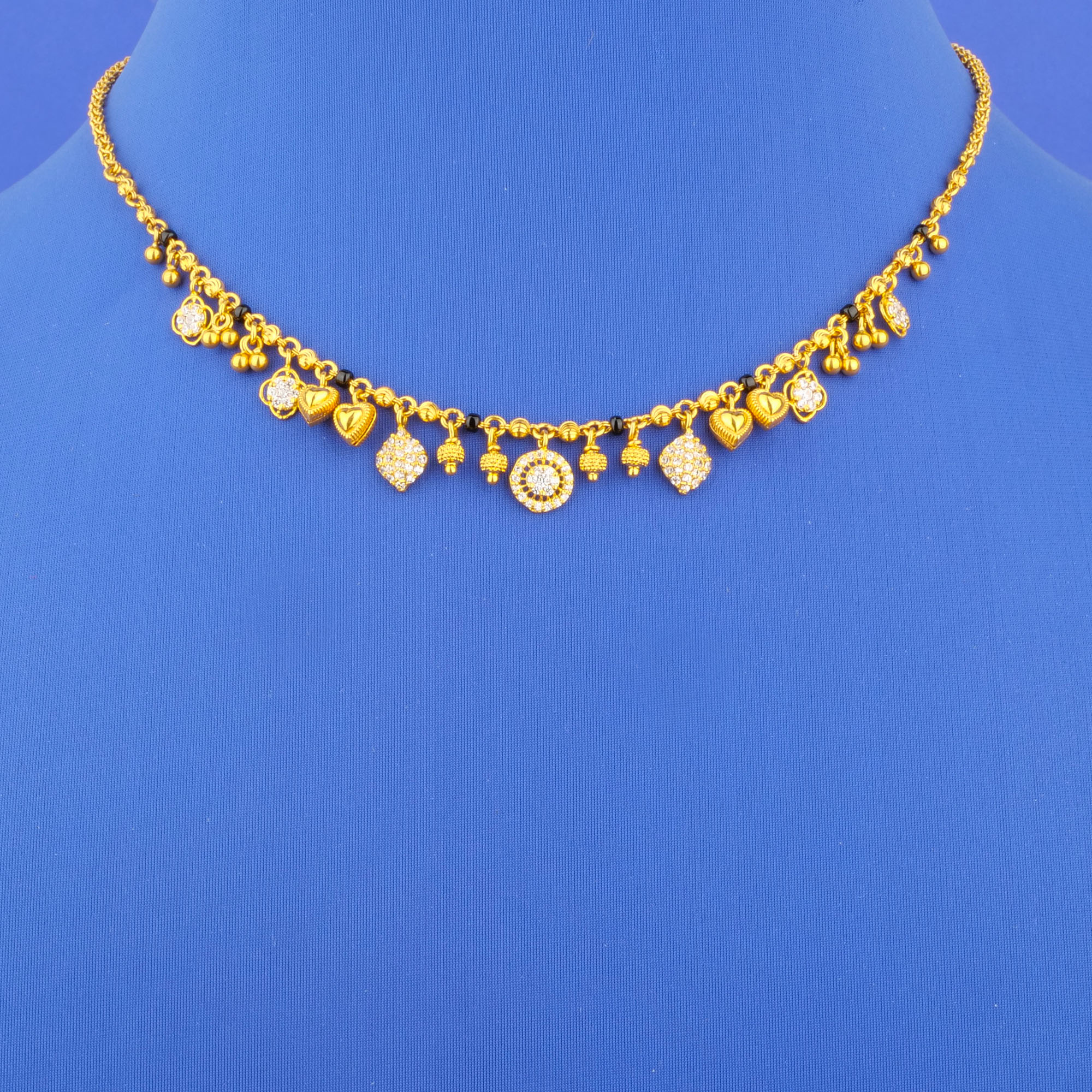 Twenty-Two Karat Gold Cubic Zirconia Blackbead 'Charm' Necklace