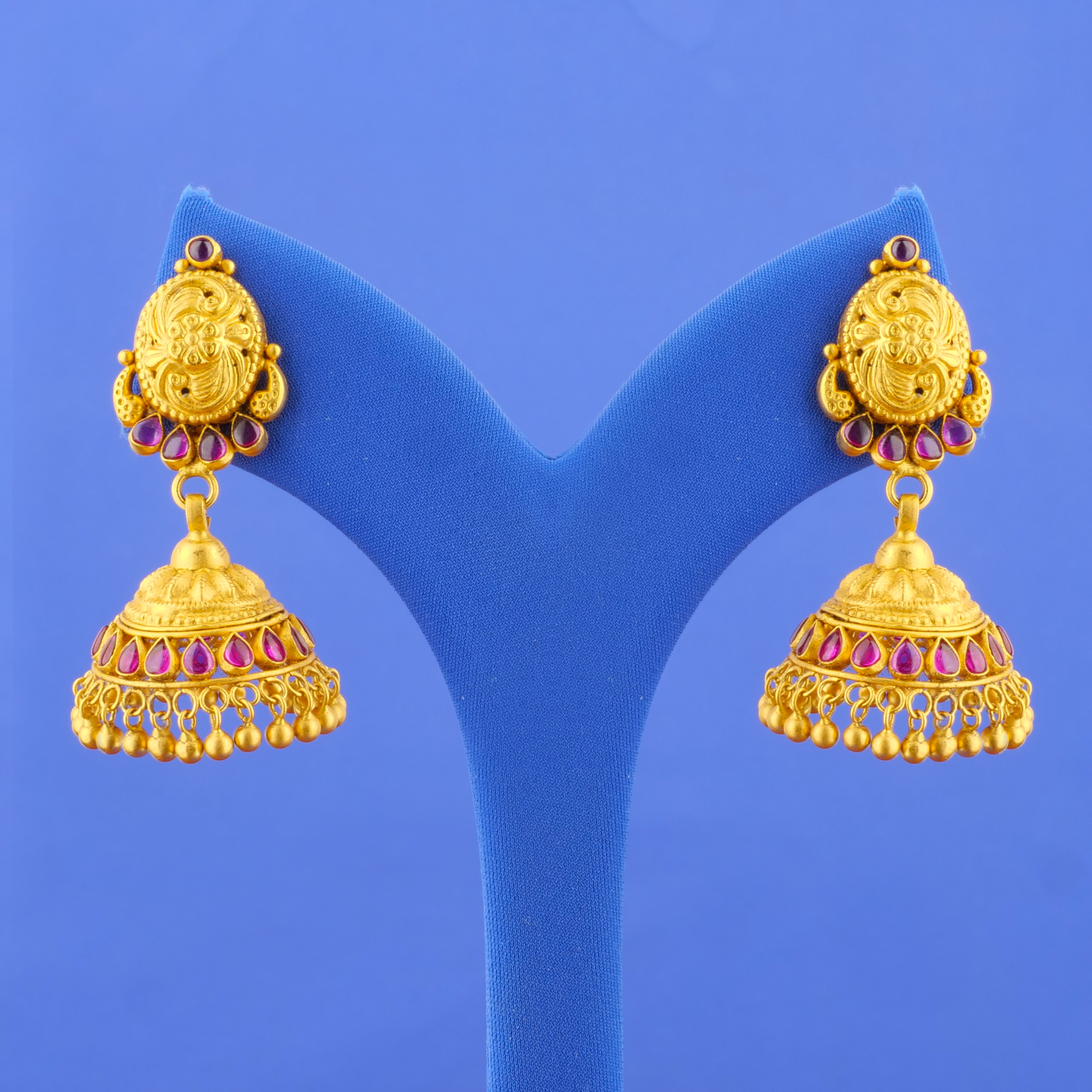 Twenty-Two Karat 'Antique' Gold Earrings w/ Stones