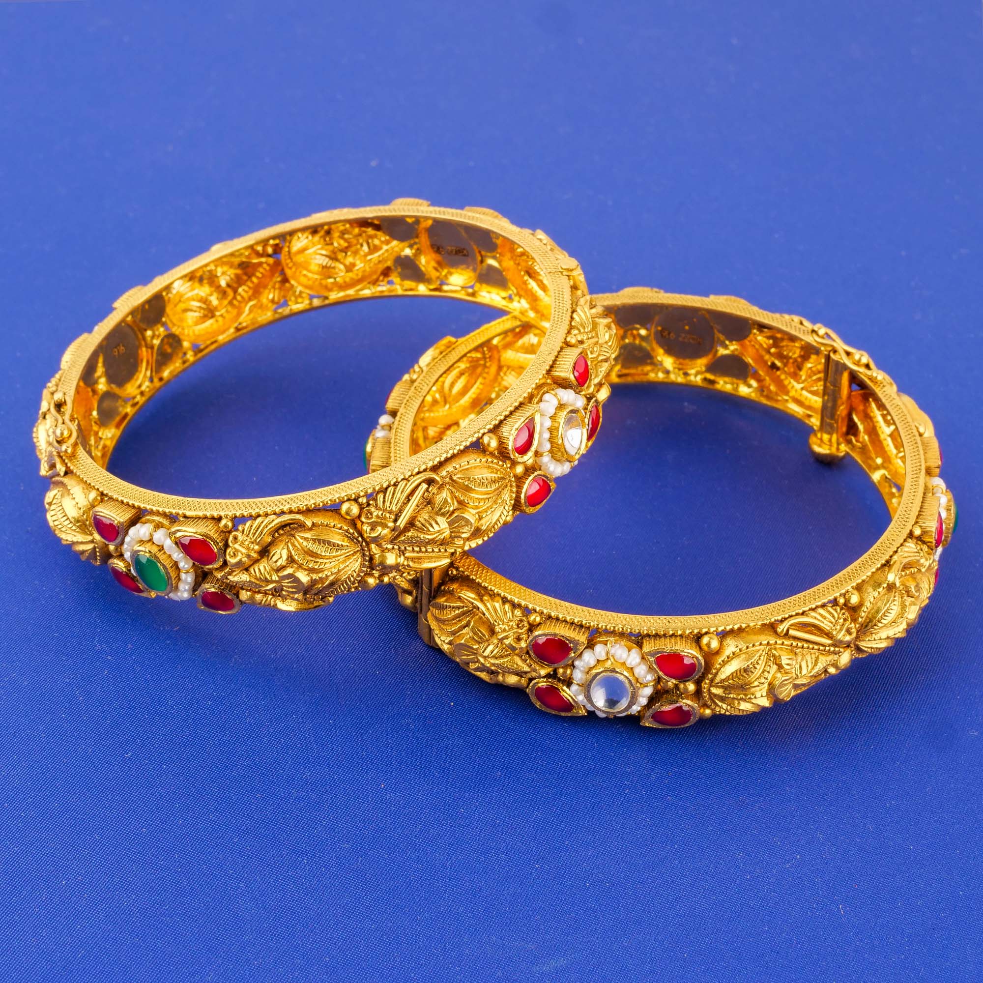 22K 'Antique' Colored Stone Pearl Bangles