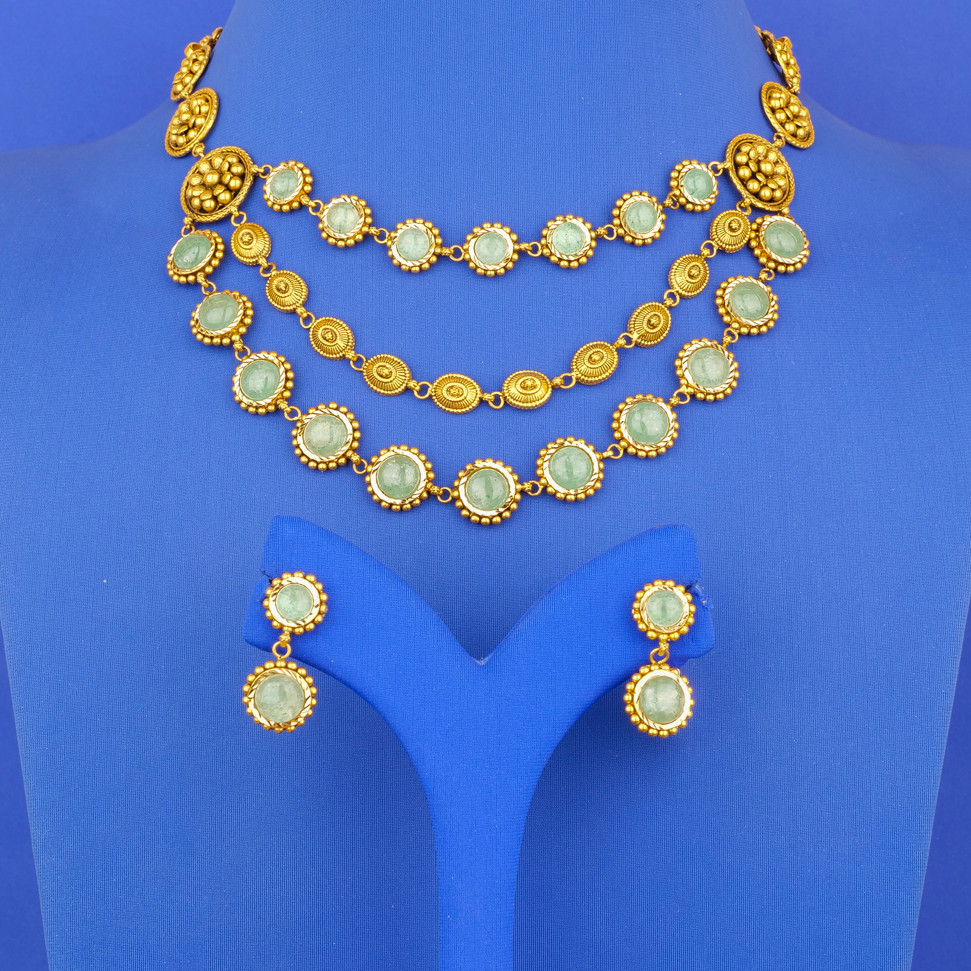 22K 'Antique' Jade Necklace and Earring Set