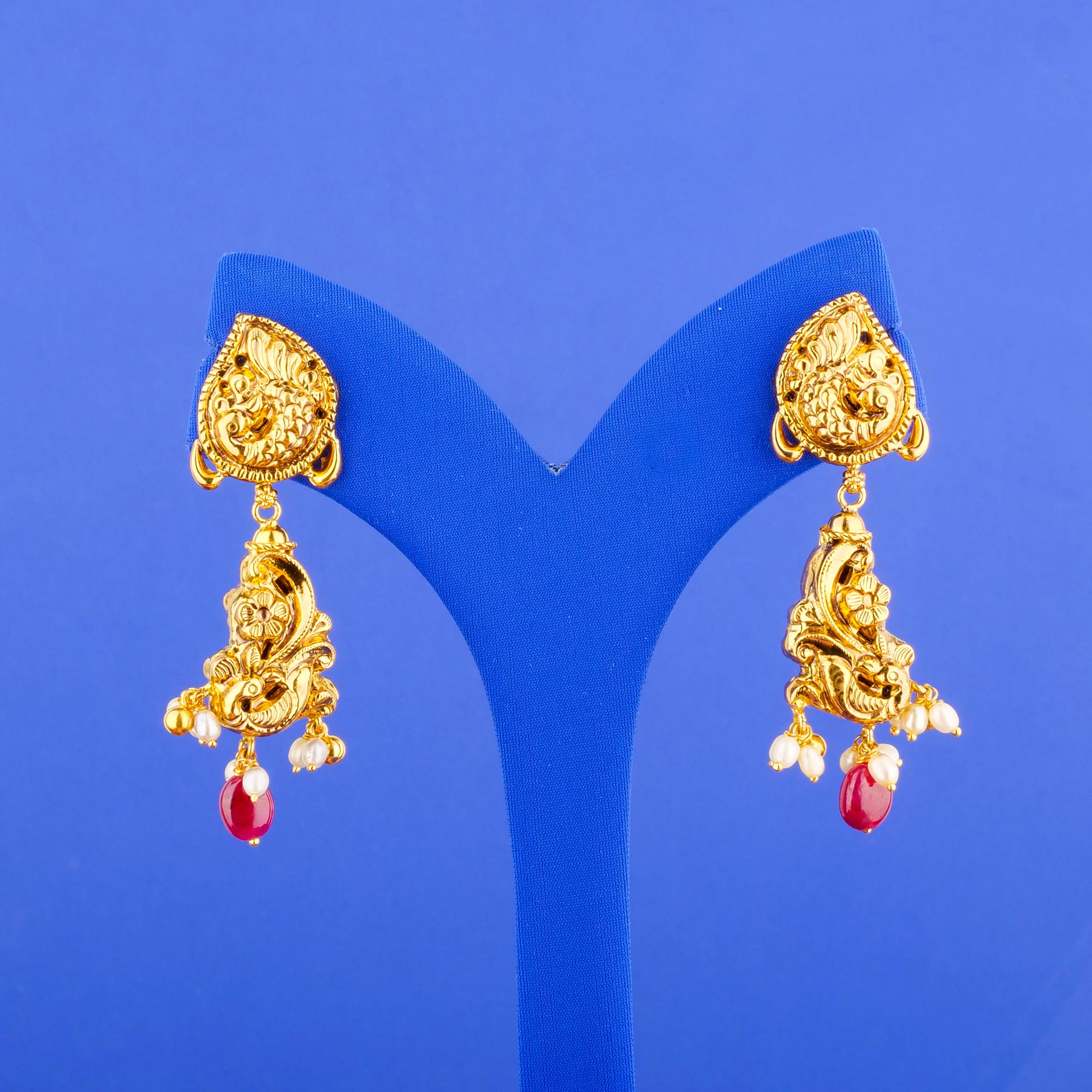 22K 'Antique' Ruby Pearl Earrings