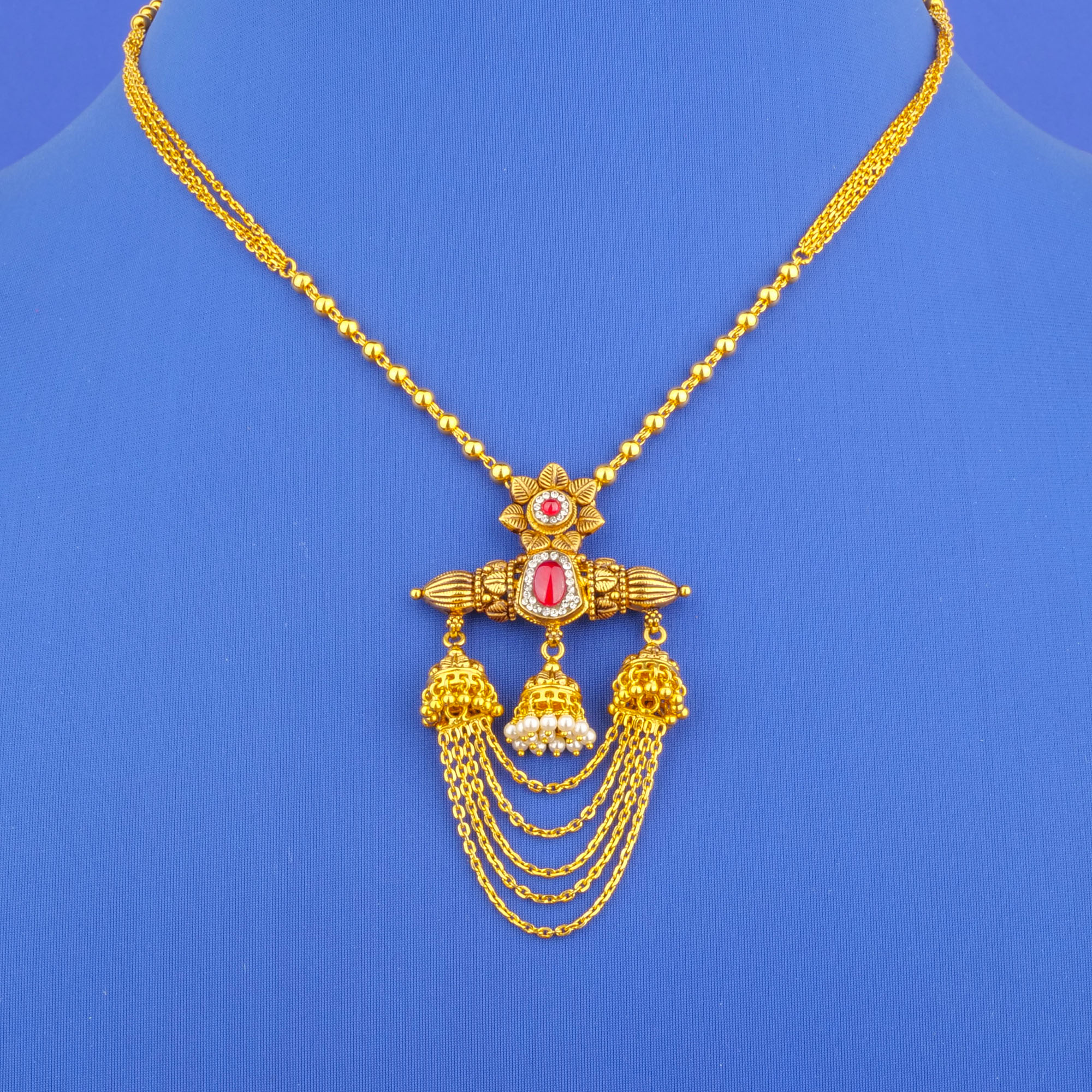 22K 'Antique' Gold Cubic Zirconia/Colored Stone Necklace