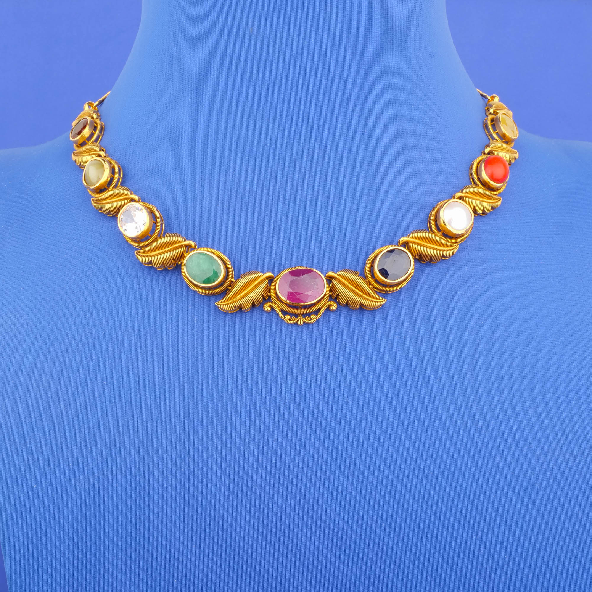 22K 'Antique' Navratna Necklace