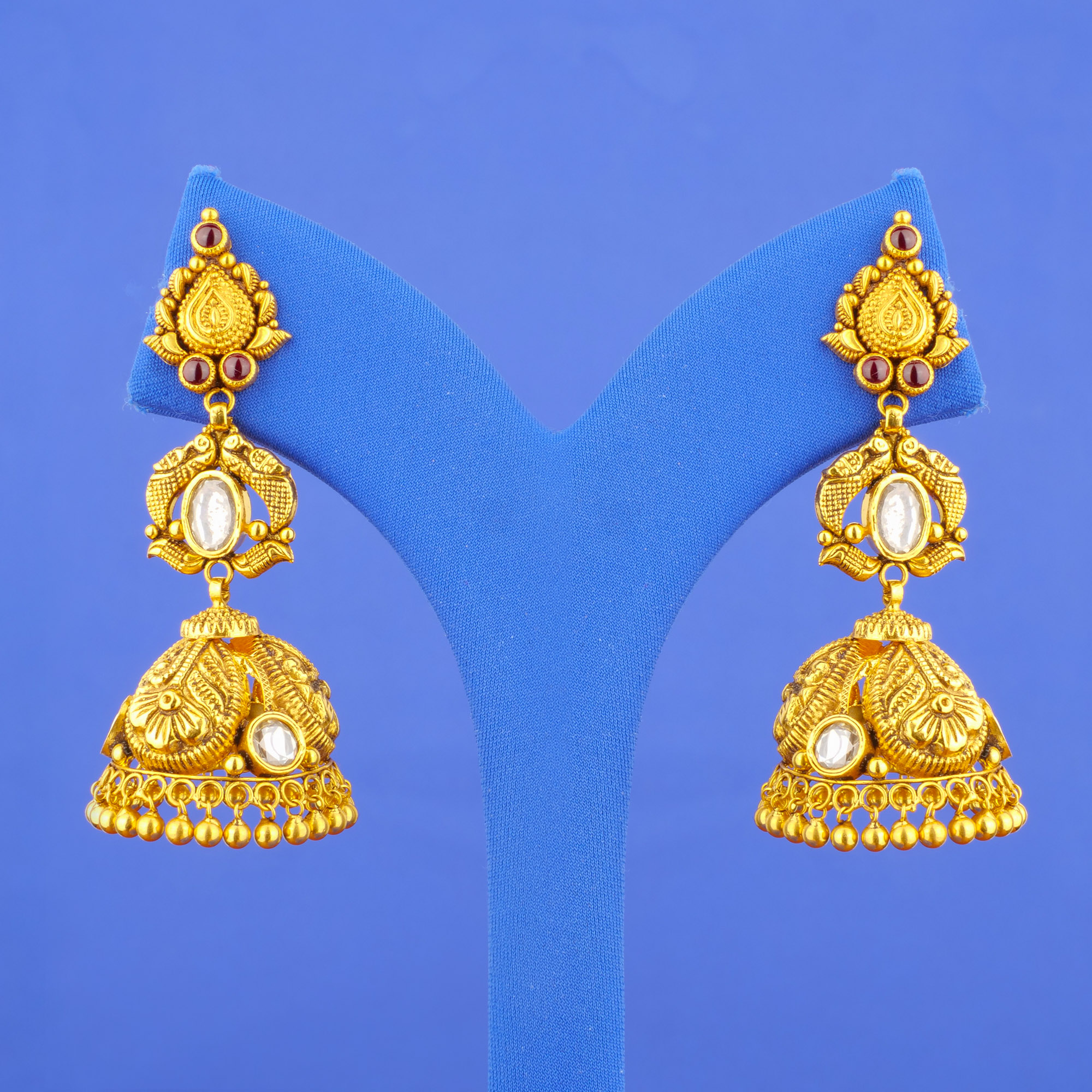 22K 'Antique' Kundan Jhumka Earrings