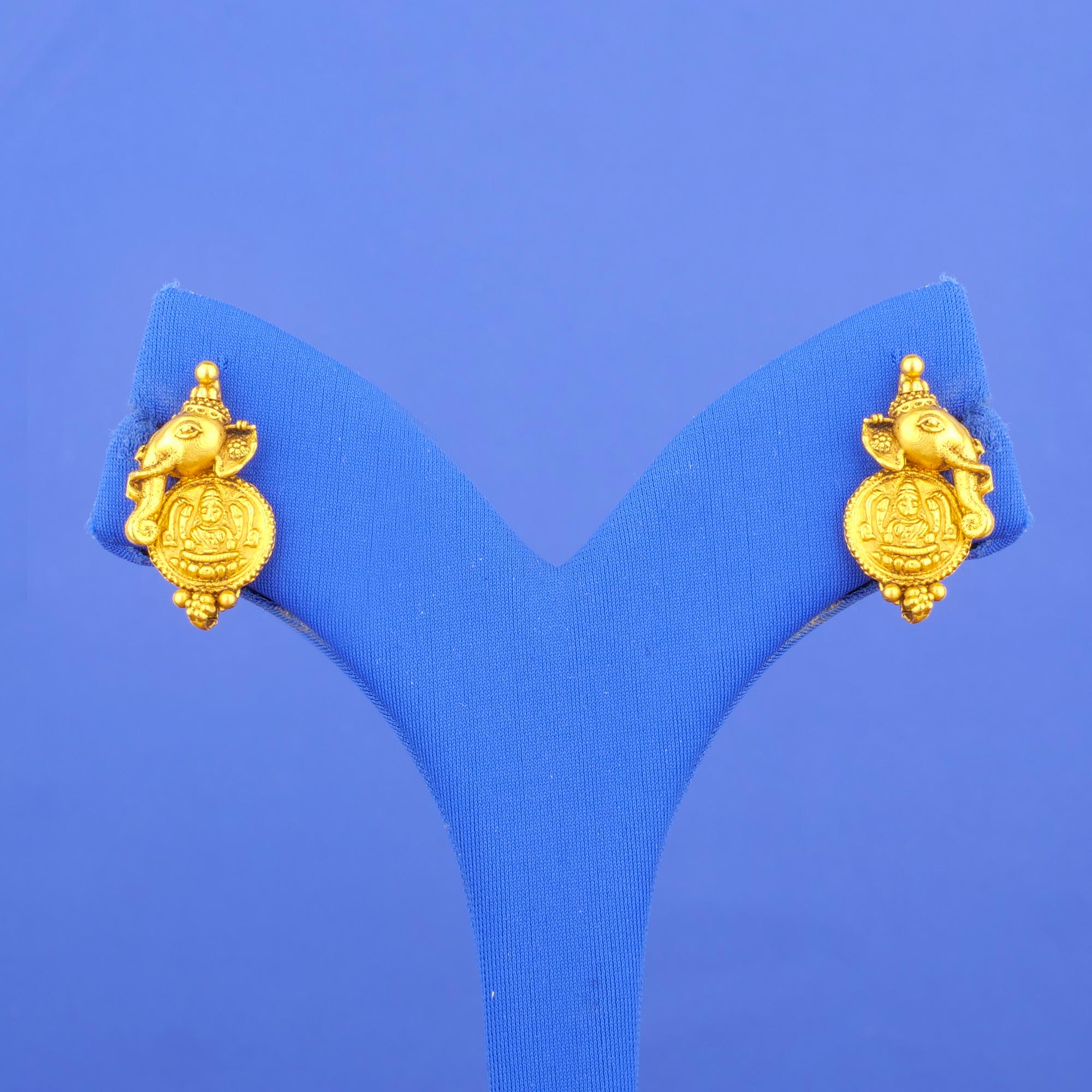 Twenty-Two Karat Gold 'Antique' Ganesha-Lakshmi Earrings