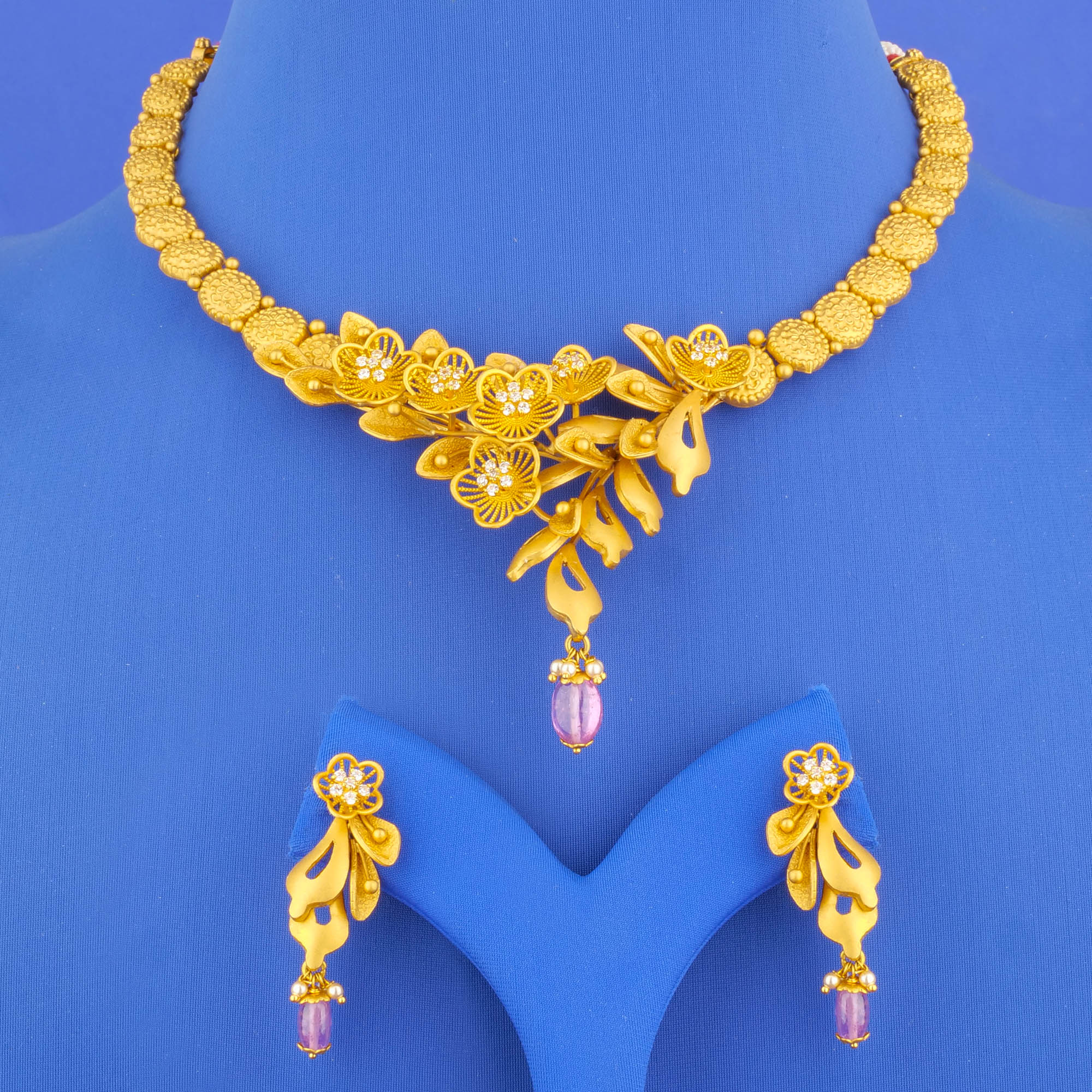 Twenty-Two Karat 'Antique' Tourmaline Cubic Zirconia Necklace and Earrings Set