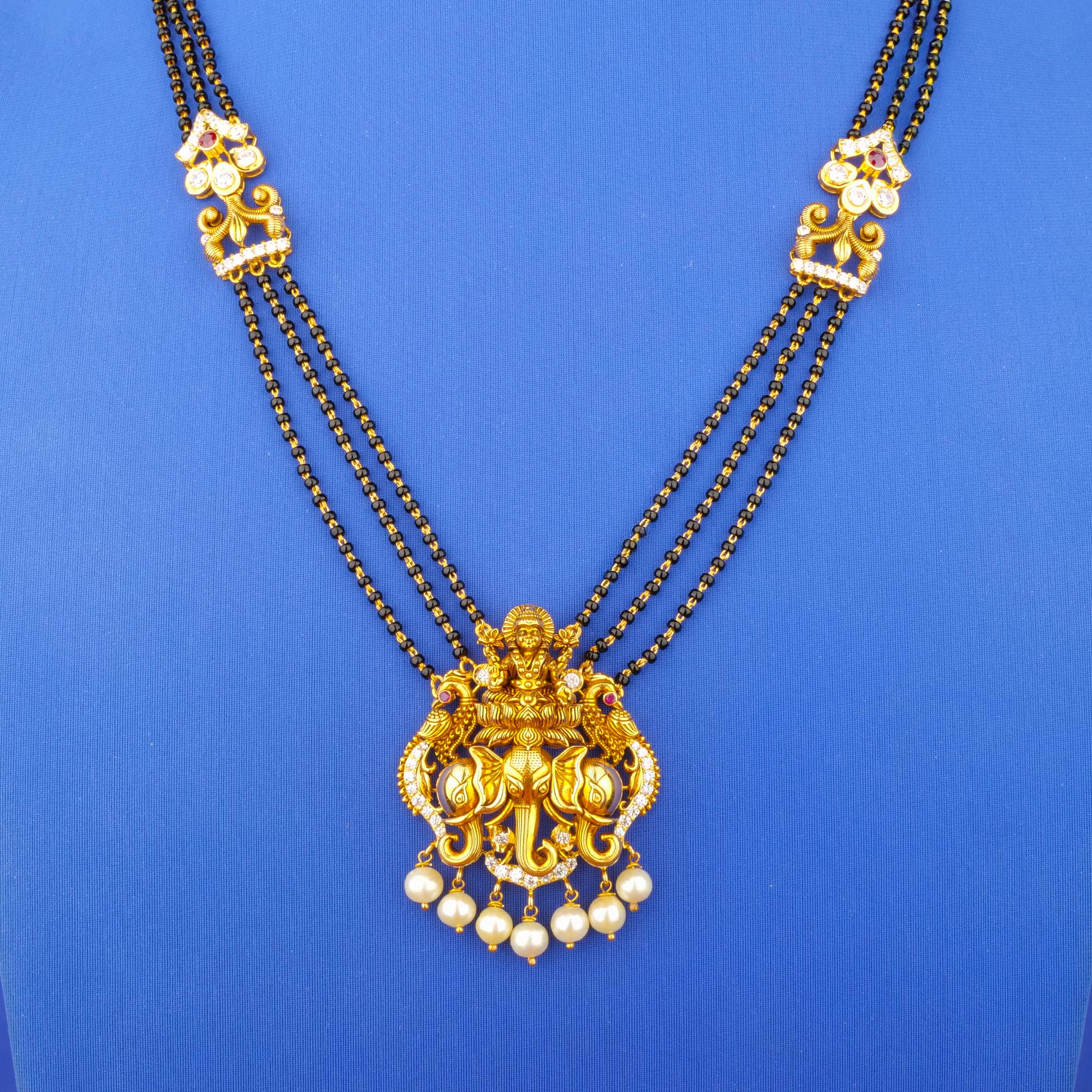 22K 'Antique' Ruby Cubic Zirconia South Sea Pearl Mangalsutra Necklace
