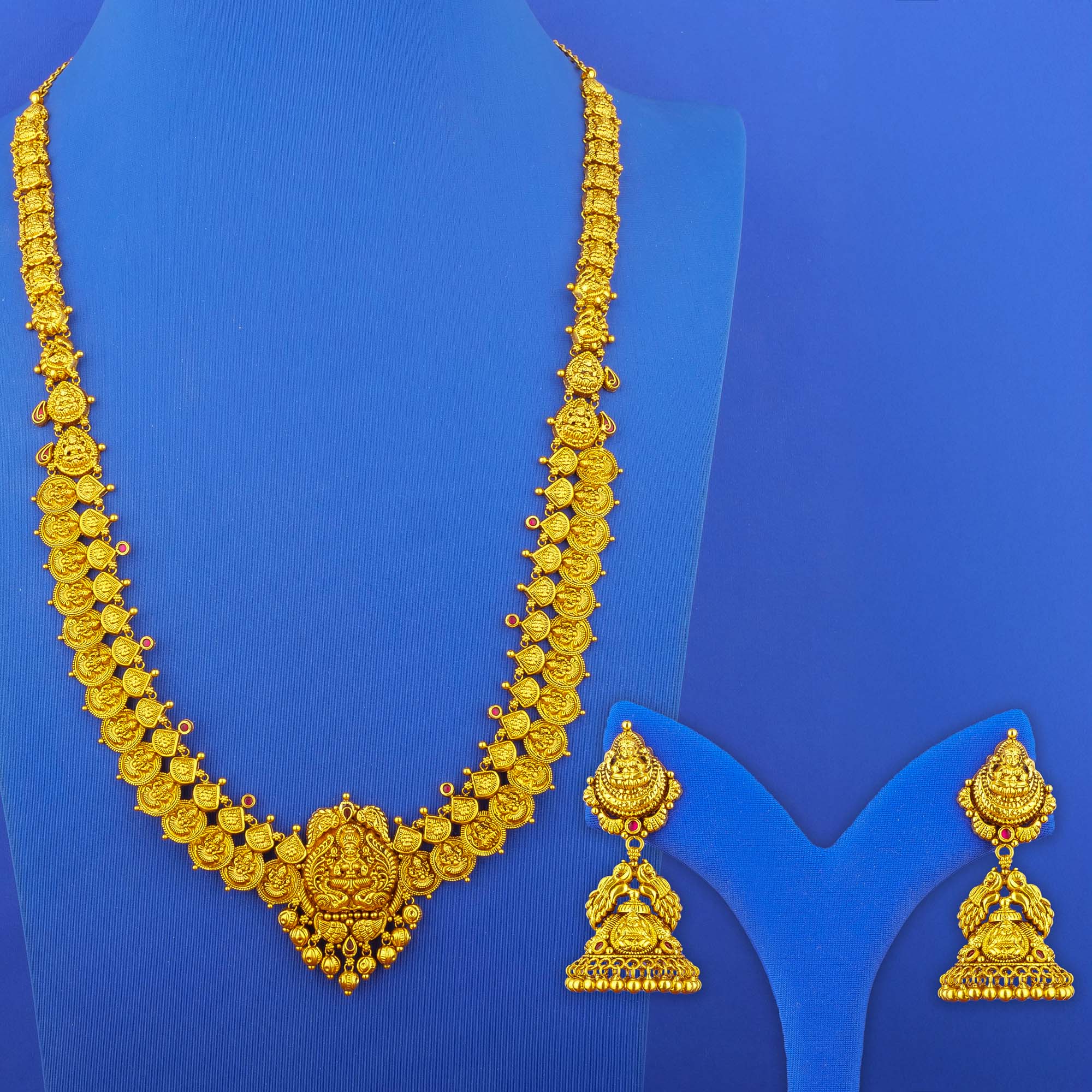 22K 'Antique' Gold 'Lakshmi' Necklace and Earrings Set