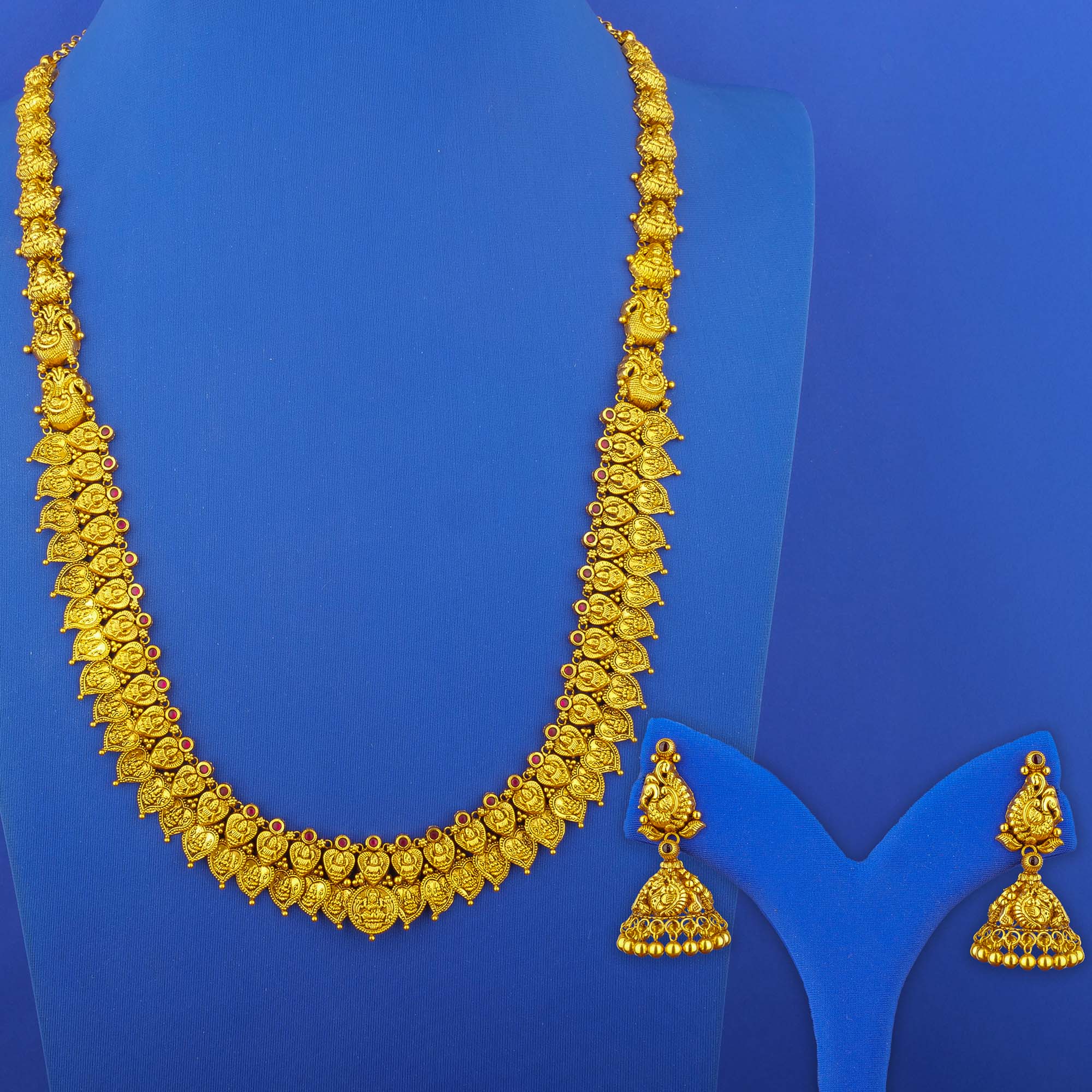 22K 'Antique' Gold 'Lakshmi' Necklace and Earrings Set