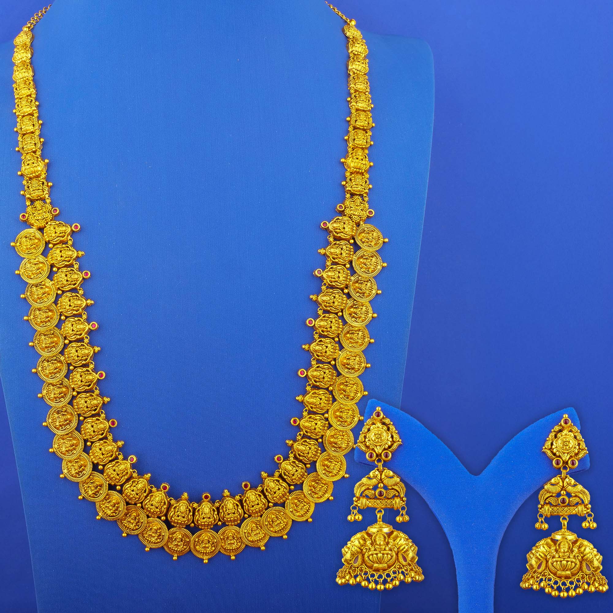 22K 'Antique' Gold 'Lakshmi' Necklace and Earrings Set