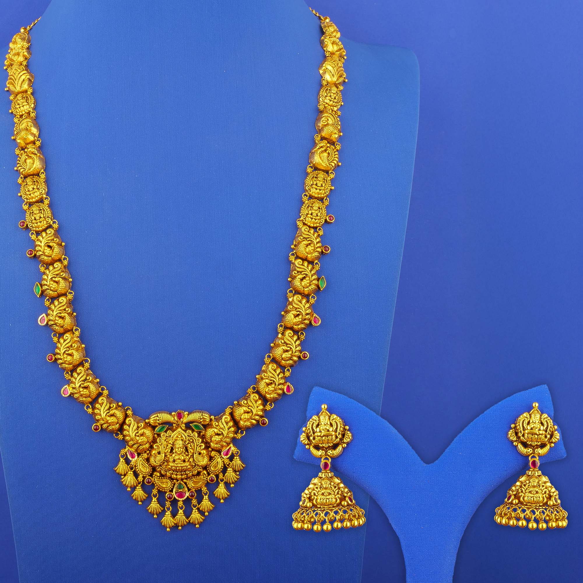 22K 'Antique' Gold 'Lakshmi' Necklace and Earrings Set