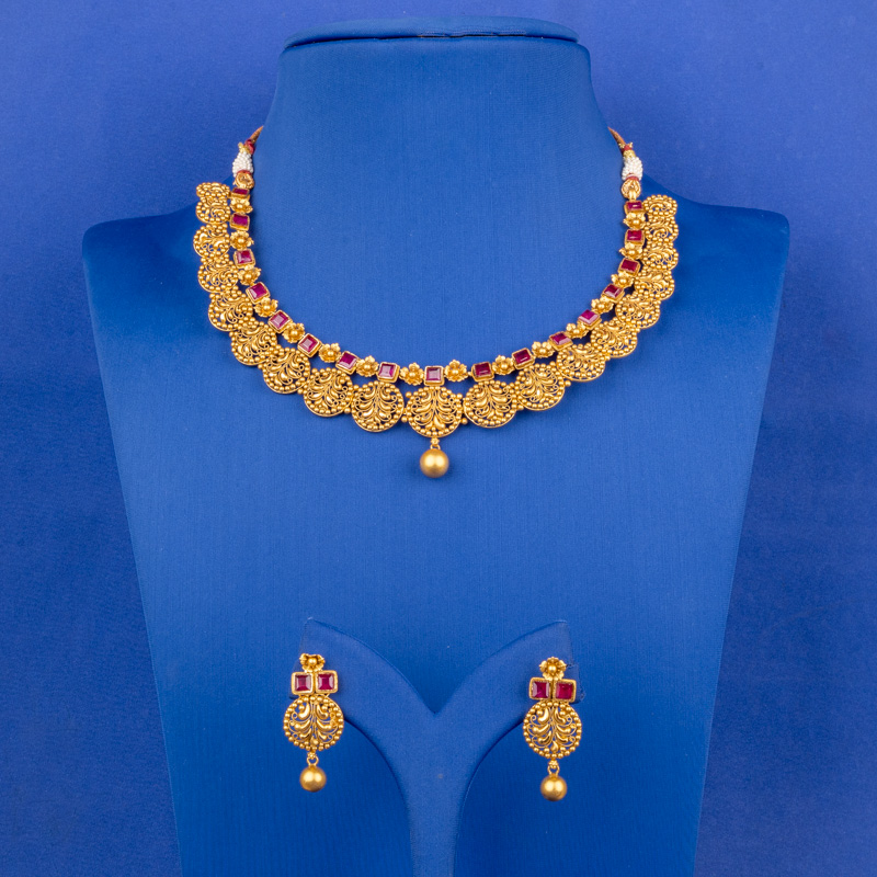 Enchanting Heritage: Handmade 22K Gold 'Antique' Necklace & Earrings Set