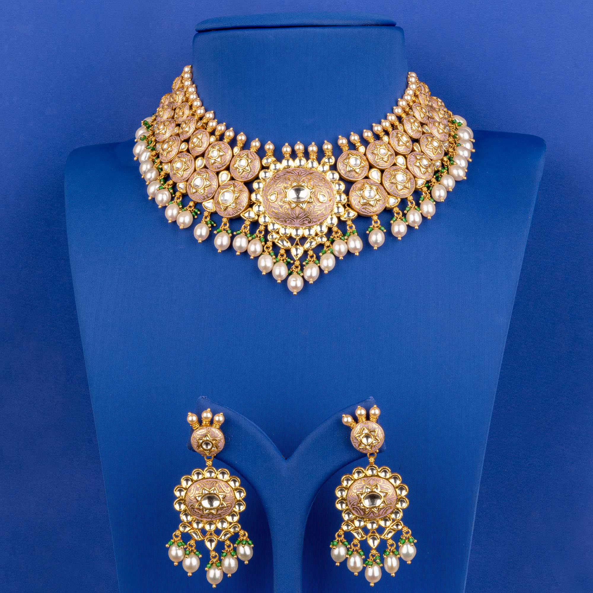 Opulent Heirloom: Handmade 22K Gold 'Antique' Necklace & Earrings Set
